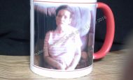 11 oz. Personalized White Photo Coffee Mug with Red Handle and rim