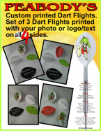 Custom Designed PEAR Dart Flight, 1 set of 3 flights, 4 sided Personalized Dart Flights, Logo Dart Flights, Photo Dart Flights, Dart Flights